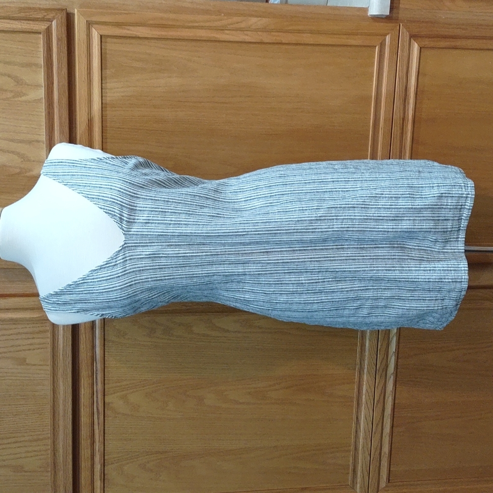 1.State V Neck Linen Cotton Sun Dress Black White Striped Size L